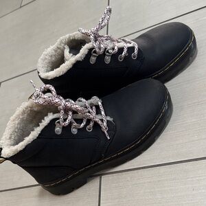 Dr. Martens Black Boots with White Fur Lining